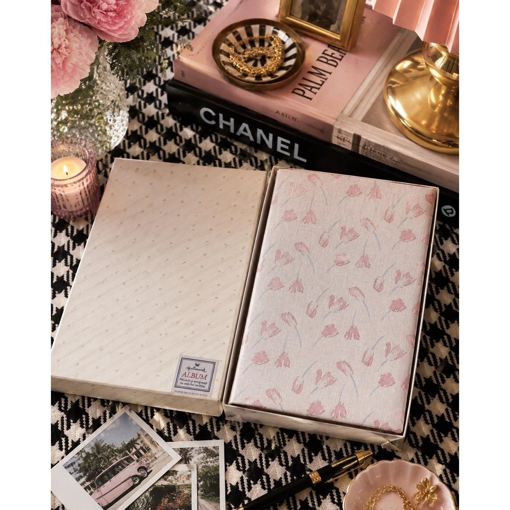 Vintage 1984 Hallmark Photo Album Pink Floral Fabric Original Box Grannycore